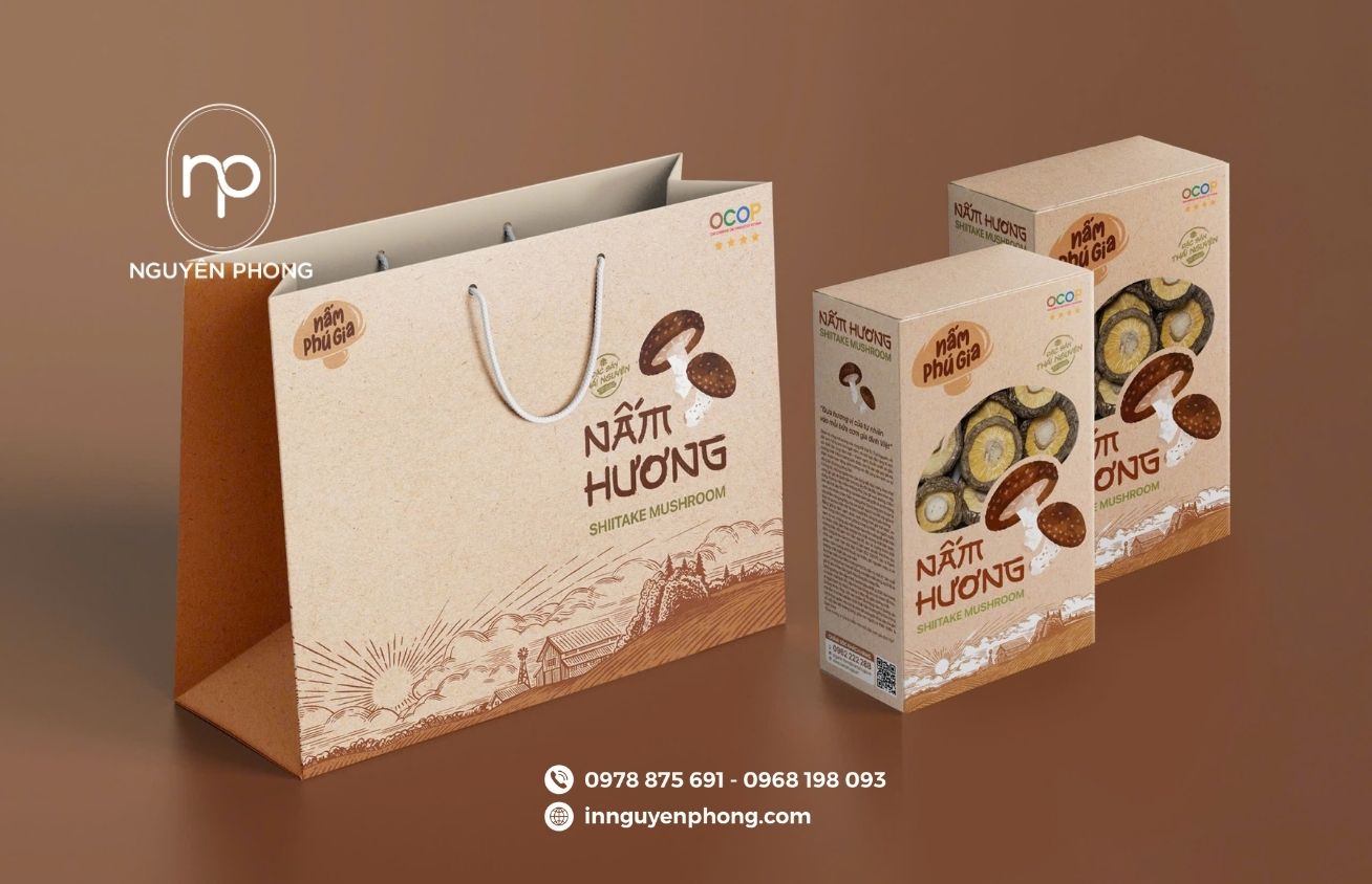 Mẫu túi giấy đựng nấm đồng bộ 